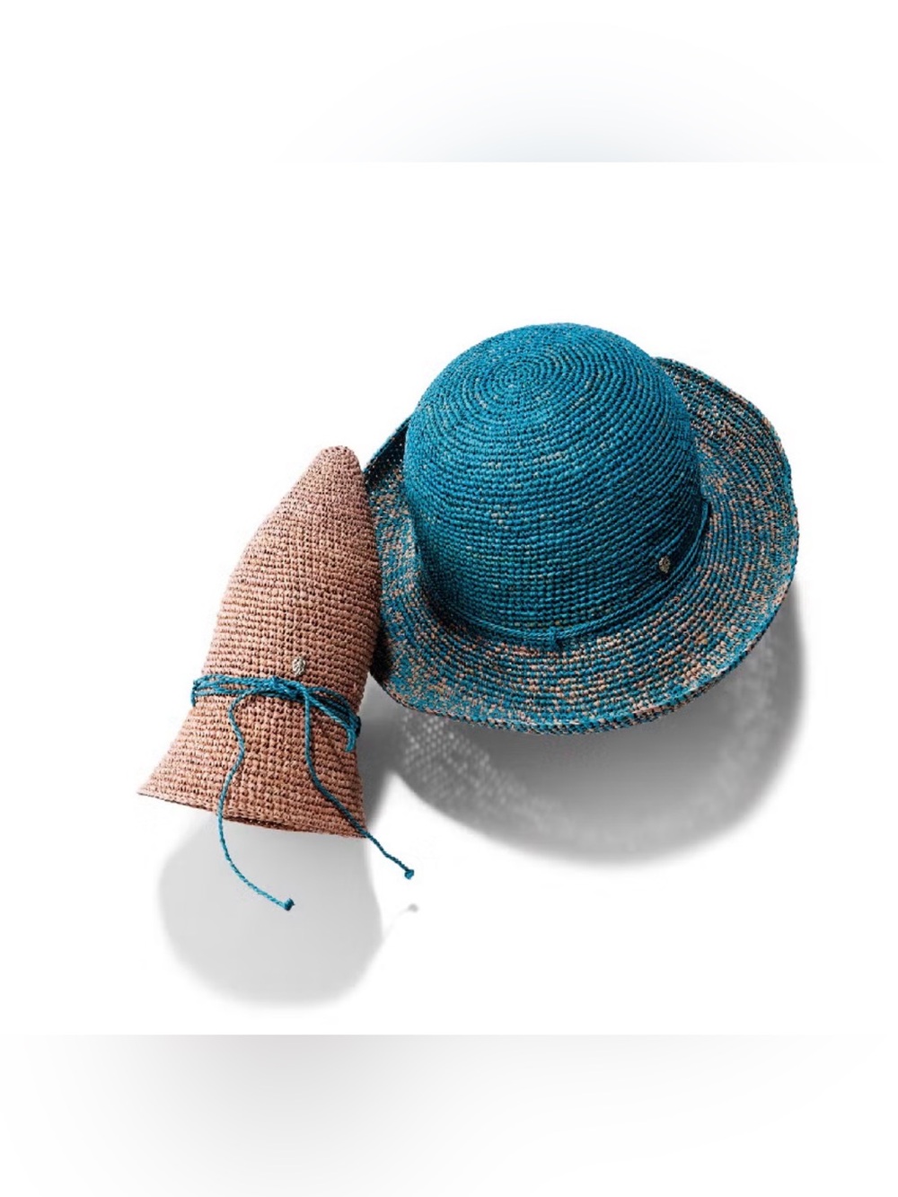 Helen Kaminski Teal Raffia Sun Hat with Brown Flecking.Perfect for Summer & more